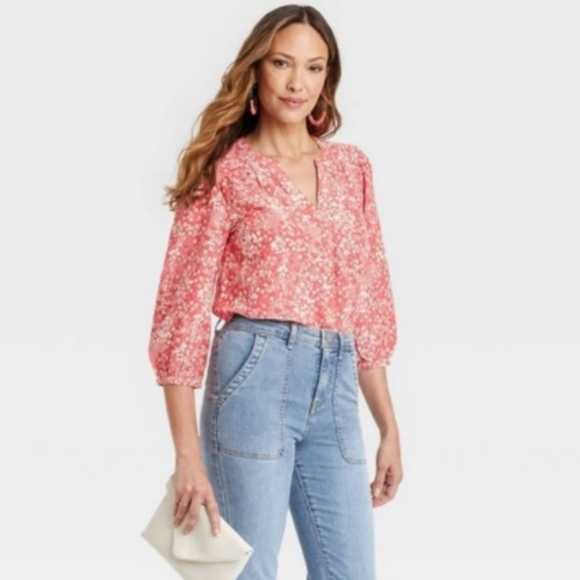 Knox Rose Coral Floral Top Size Medium NWT - Picture 2 of 10
